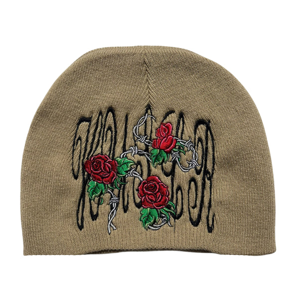 Roses & Barbed Wire Skully Beanie [Cream]