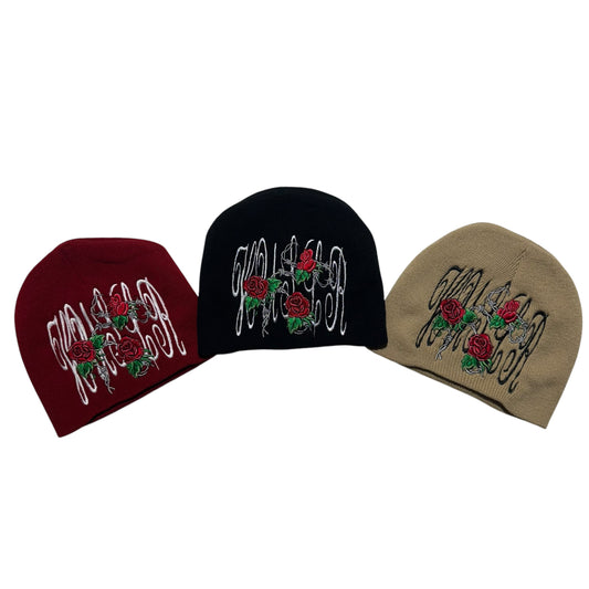 Roses & Barbed Wire Skully Beanie